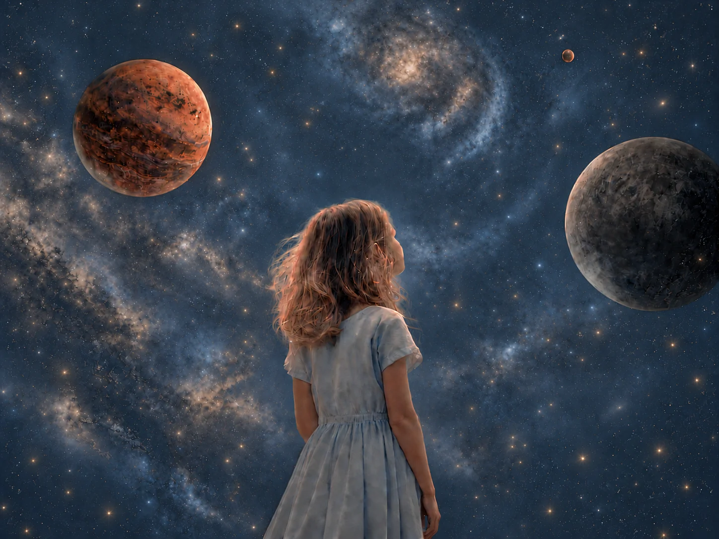 Niña mirando el cosmos